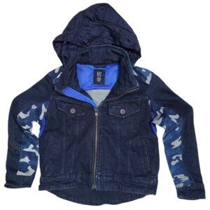 GAP Blue Denim Camo Jean Jacket With Zip Out Hood - Boys 5 Regular